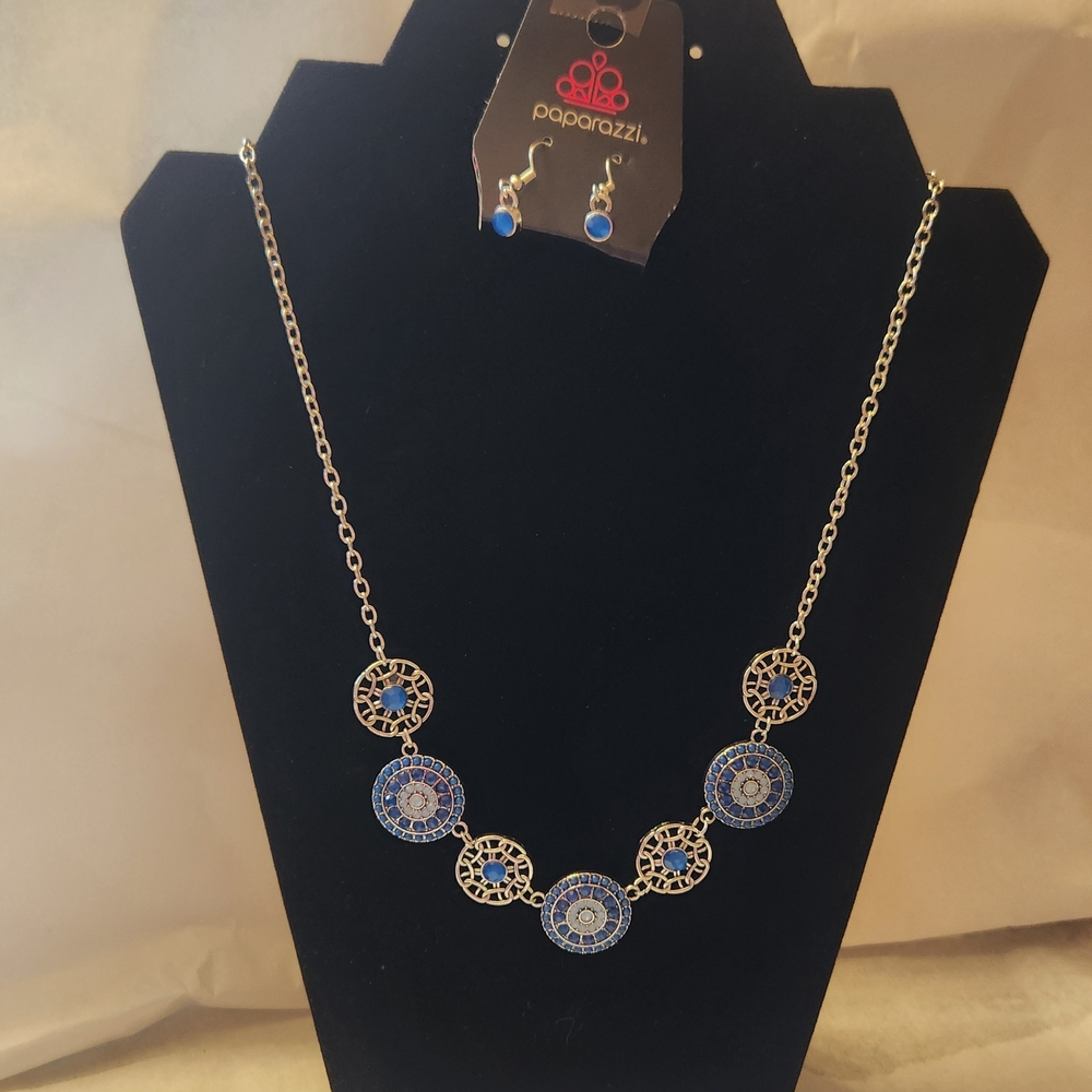Paparazzi Blue Medallion Statement Necklace and Earrings Set